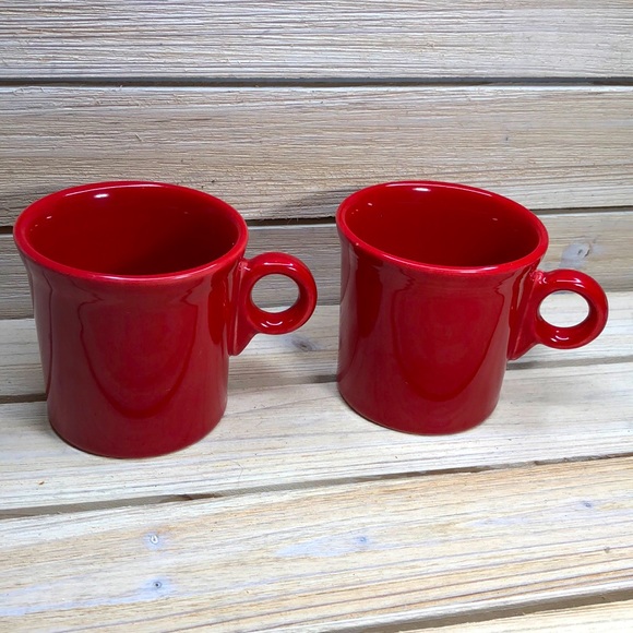 Fiesta Homer Laughlin Company Scarlet Red Tom & Jerry Handle Set/2 Cups Mugs - Picture 1 of 6